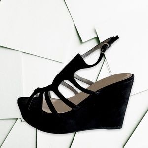 SAC NEW YORK BLACK SUEDE PLATFORM WEDGES SANDALS